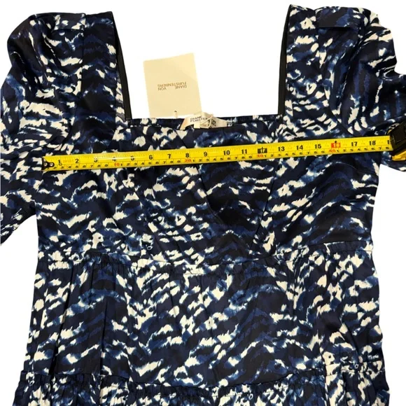 Diane von Furstenberg Nora Midi Dress Tie Dye Tiger Blue/White NWT Size 14 - Picture 7 of 16